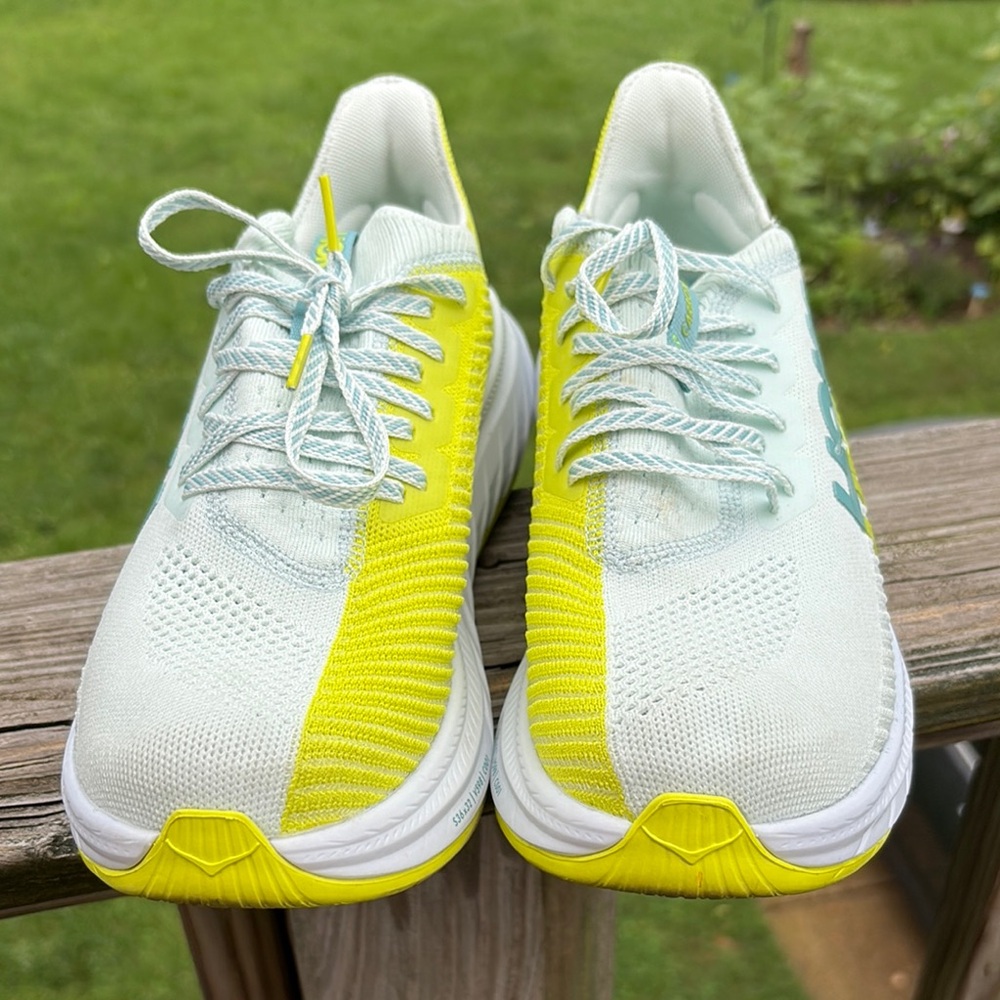 Hoka pale blue and Yellow Athletic Shoes with Modern Design